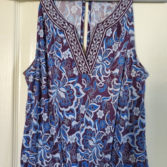 Magnolia Grace Sleeveless Retro Blue Purple Floral Paisley Jumpsuit, Size Small - Picture 2 of 8